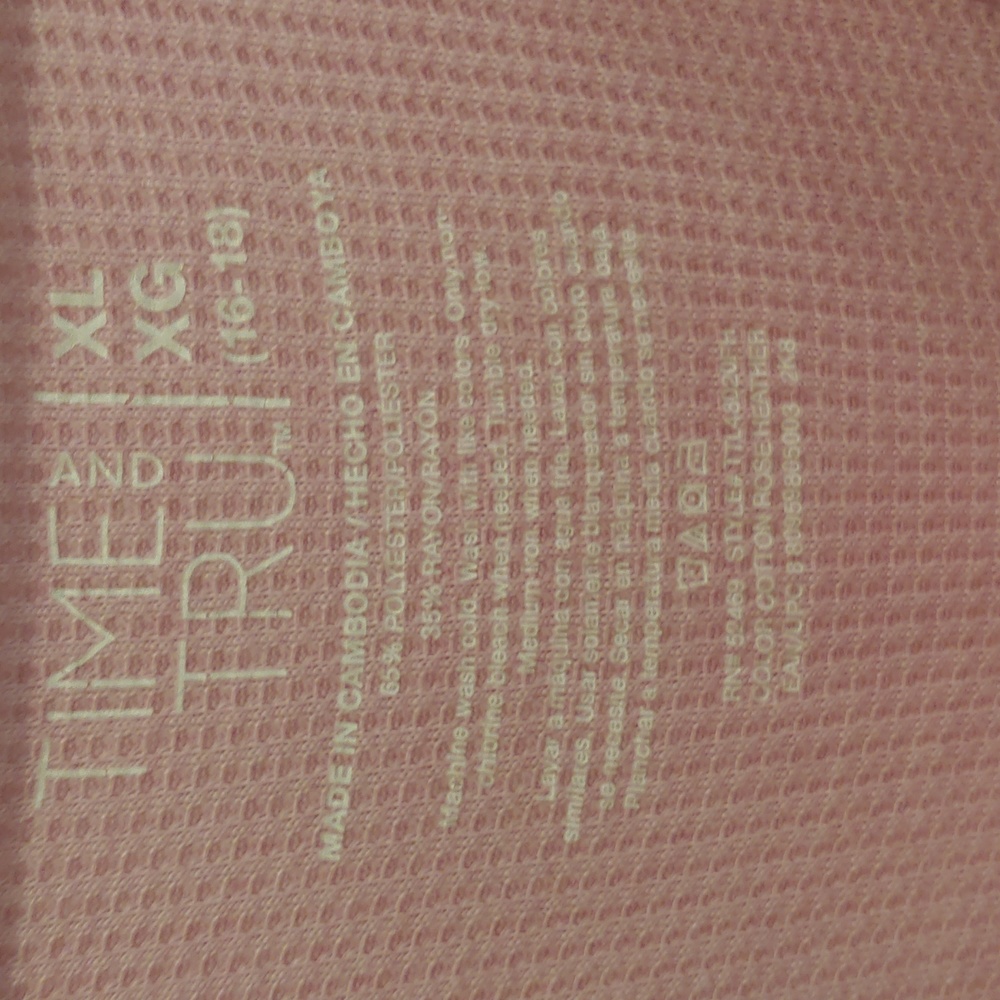 Time and true brand pink thermal henley size xl 16/18 - Picture 4 of 5